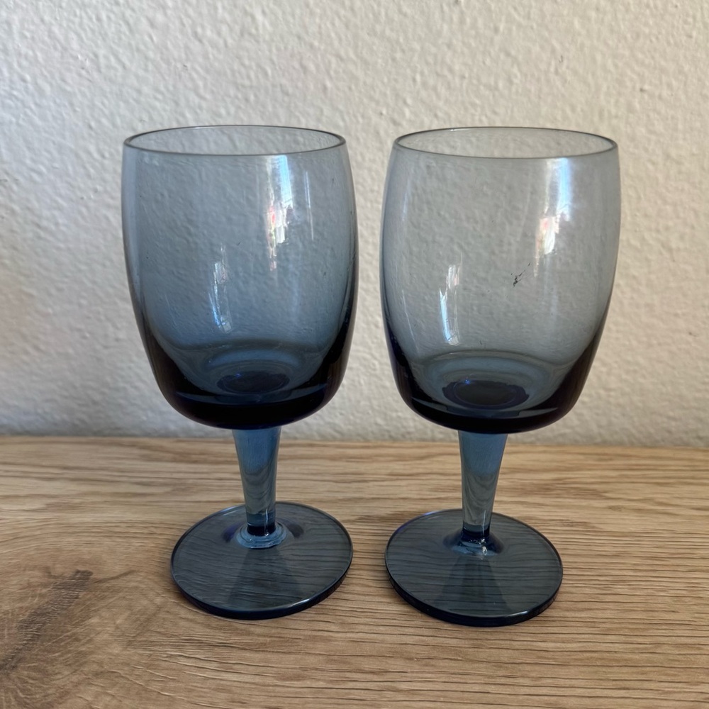 Gorham Crystal Reizart Blue Small Wine Goblet Glass Set Of 2